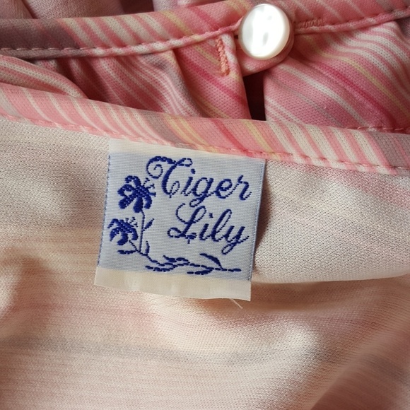 Vintage Tiger Lily Pink Striped Ruffle‎ Peter Pan Collar Blouse - Picture 6 of 6